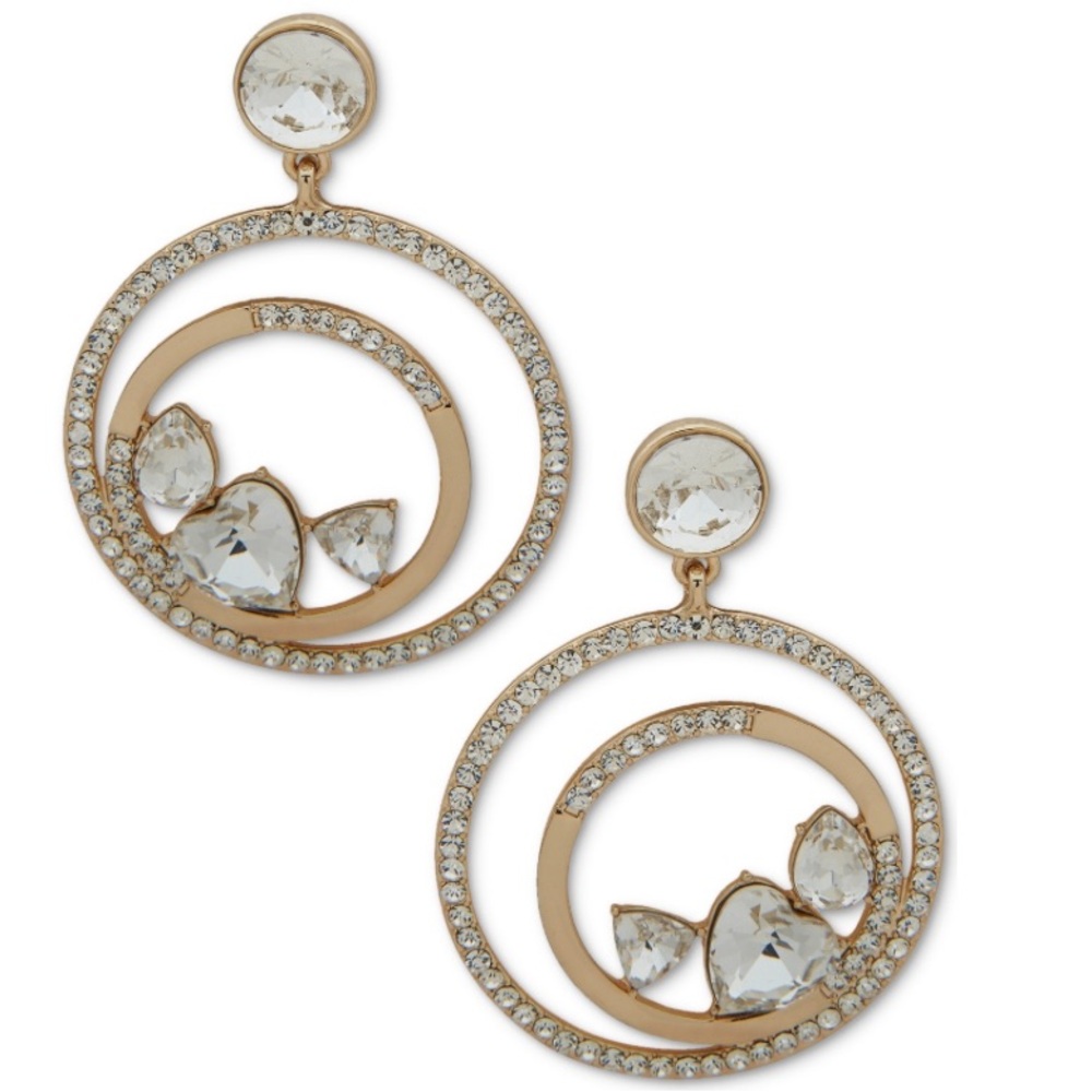 NWT Karl Lagerfeld Paris Gold-Tone Crystal Orbital Drop Earrings - Crystal White